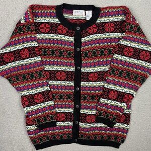 Vintage Ashley Petites Cardigan Button Up Sweater Red Stripe Pattern Sweatshirt